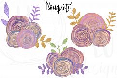 Floral and Glitter Clipart, Purple Flowers Graphics Product Image 4