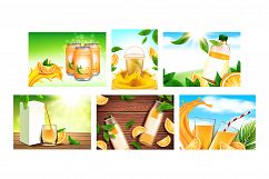 Orange Juice Creative Promotion Posters Set Vector Product Image 1