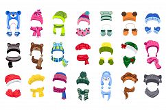 Winter headwear icons set, cartoon style Product Image 1