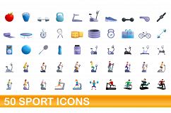 50 sport icons set, cartoon style Product Image 1