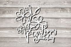 Happy birthday floral spray papercutting templates|PNG/SVG/DXF formats Product Image 1
