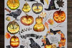 Halloween clipart set with raven pumpkin fall leaves sweets Product Image 2
