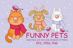 Funny pets. Christmas clip arts and seamless patterns. Product Image 1