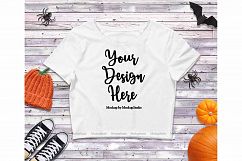 White Halloween Crop Top Mock Up, Bella Canvas Mockup Product Image 1