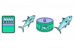 Tuna icon set line color vector Product Image 1