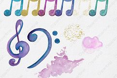 WATERCOLOR MUSIC Clipart Rainbow Music Notes &amp; Metallic Gold Treble Clef Piano Keys Fun Watercolour Paint Splash Graphics Product Image 4