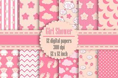 12 Pink and Cream Baby Girl Shower Digital Papers Product Image 1