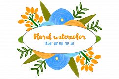 Orange and blue floral watercolor clip art collection.  Product Image 2
