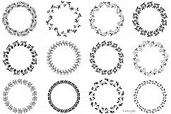 Floral wreath clipart, Black round circle leaf border clip art Product Image 2