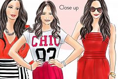 Fashion Clipart Girls in Red and Black, watercolour illustration Product Image 2