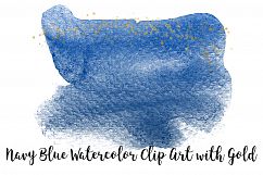 Navy Blue Watercolor Clip Art with Gold, Transparent PNG Product Image 5