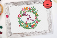 Cross Stitch Beautiful round Mr&amp;Mrs cross stitch pattern PDF Product Image 4