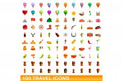 100 travel icons set, cartoon style Product Image 1