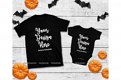 Halloween Family Matching Black T-Shirt Baby Bodysuit Mockup Product Image 1