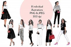 Black &amp; White girls 1 - Dark skin, fashion clipart Product Image 3