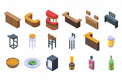 Bar counter icons set, isometric style Product Image 1