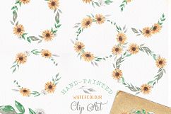 Watercolor Flowers Sunflower Florals Patterns Bouquets Frames Clipart  Product Image 5