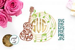 Floral guitar circle monogram layered file for cut or print Product Image 1