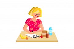 Shopping List Writing Girl On Kitchen Table Vector Product Image 1