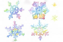 Aquarelle colorful snowflakes PNG set Product Image 1