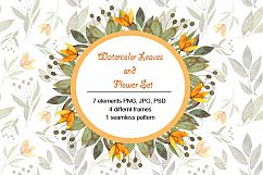 Watercolor Leaves and Flower Set Product Image 1