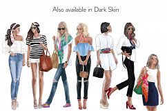 Fashion illustration clipart - Girls in scarves - Light Skin Product Image 3