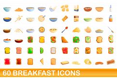 60 breakfast icons set, cartoon style Product Image 1