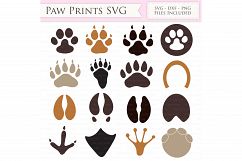 Paw print SVG Files - Animal paw print cut files for Cricut and Silhouette - dog, cat, horse, elephant, bear, deer SVG, dxf, png, jpg files Product Image 1