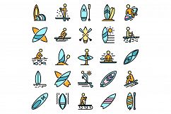 Sup surfing icons set vector flat Product Image 1