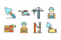 Masonry worker icons set line color vector Product Image 1