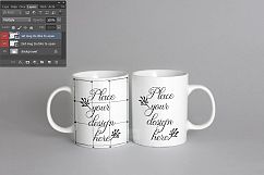 Two white coffee mug mock up, valentines mug mockup, cup template, design display mugs background photo PSD Product Image 5