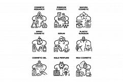 Cosmetic Research Set Icons Vector Black Illustration Product Image 1