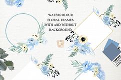 Dusty blue and gold watercolour flowers Digital clipart hand drawn. Soft blue, grey and cream colors. Product Image 2