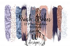 Rose Gold And Blue Brush Strokes, Glitter Overlay Strokes Product Image 1