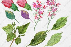 TROPICAL HIBISCUS Watercolor Floral Clipart Commercial Use Clip Art Hawaii Beach Flowers Pink &amp; Gold Metallic Wreaths Invitation Graphics Product Image 2