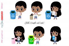 Collection of kids recycling and trash out clipart, kawaii clip art set for planner stickers, crafts, digital planning. Product Image 3