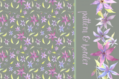Watercolor Clematis Clip Art Set - Pattern, Border, Wreath Product Image 3