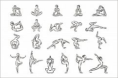 Set of yoga pose woman silhouettes in a linear sketch style. Product Image 1