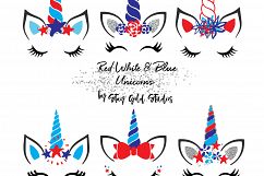 Red White &amp; Blue Unicorn Faces Clipart Product Image 1