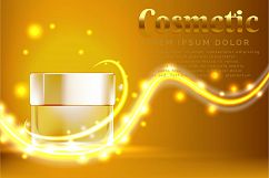 cream jar cosmetic products ad, with shiny gold background Product Image 1