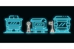 Bus stop icons set vector neon Product Image 1