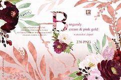 Burgundy cream &amp; gold pink watercolor flowers. Product Image 2