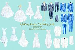 Watercolor wedding outfit on hangers and cloth hooks Product Image 2