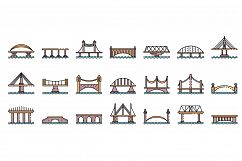 Bridges icons set line color vector Product Image 1