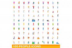 100 people icons set, cartoon style Product Image 1