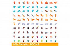 100 animal icons set, cartoon style Product Image 1