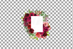 Boho bordo floral frames watercolor clip art pack, burgundy Product Image 17