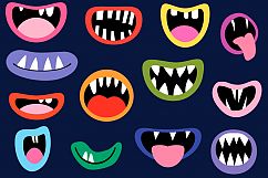 Spooky Monster Mouths clipart, Halloween teeth lips tongues Product Image 2