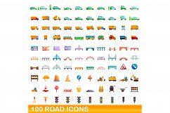 100 road icons set, cartoon style Product Image 1