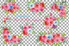 Boho pink and blue watercolor wedding bouquets, floral png Product Image 2